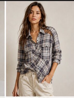 Free People Stitch Detail plaid top